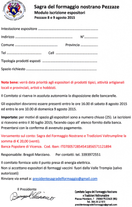 Modulo Iscrizione - Sagra del Formaggio di Pezzaze