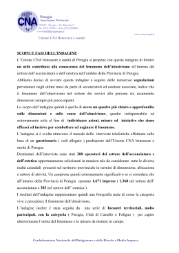 SCOPO E FASI DELL`INDAGINE L`Unione CNA benessere e sanit&agrave;