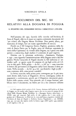 DOCUMENTI DEL SEC. XV RELATIVI ALLA DOGANA DI FOGGIA