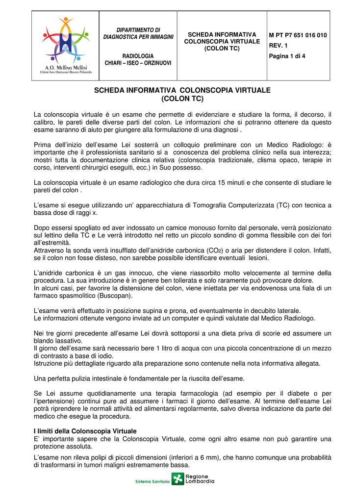 Dieta per colonscopia virtuale Dieta per colonscopia virtuale