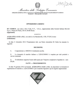 OPPOSIZIONE N. (548/2012 DC COMICS con sede a New York