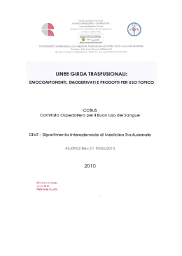 Linee Guida Trasfusionali Emocomponenti Emoderivati e prodotti