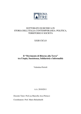 Il &ldquo;Movimento di Ritorno alla Terra&rdquo; tra Utopia, Sussistenza