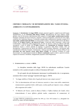 criteri e modalita` di determinazione del tasso d`usura
