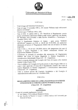 Corso di Laurea Magistrale in Scienze Linguistiche e