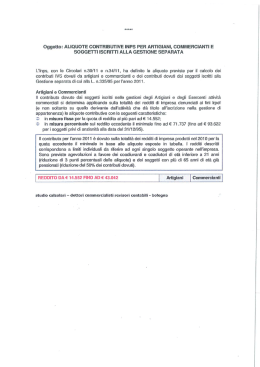 Oggetto: ALIQUOTE CONTRIBUTIVE INPS PER ARTIGIANI