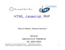 HTML, J avascr ipt , PHP - Università degli Studi di Firenze