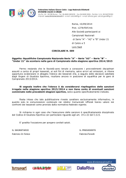 Squalifiche Campionati Seie A- A2- B- UN 21 15/09/2014