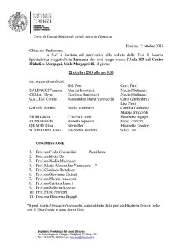 ore 9.00 - Corso di Laurea Magistrale a Ciclo Unico in Farmacia