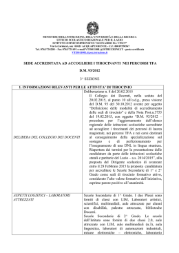 INFORMAZIONI RILEVANTI PER LE ATTIVITA` DI TIROCINIO