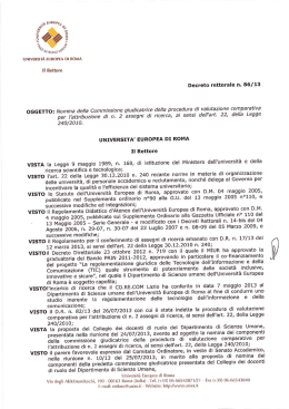 OGGETTO: Nomina della Commissione giudicatrice deiia procedura