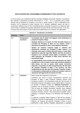 NOTA DI SINTESI DEL PROGRAMMA DI EMISSIONE