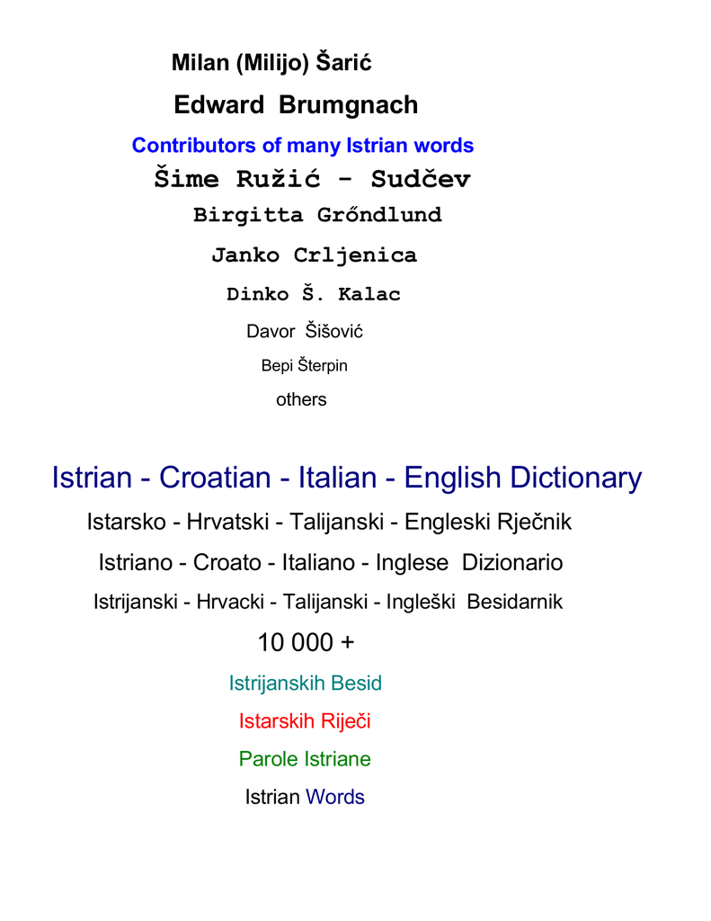 English - Istrian - Croatian - Italian Dictionary - 10daymarketingmakeover.com - 10daymarketingmakeover.com