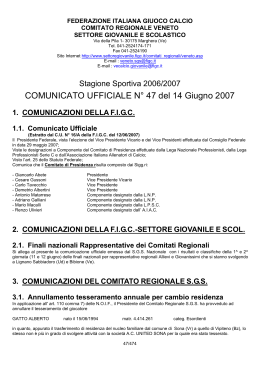 CU N° 47 del 14/06/07 - FIGC - Federazione Italiana Giuoco Calcio