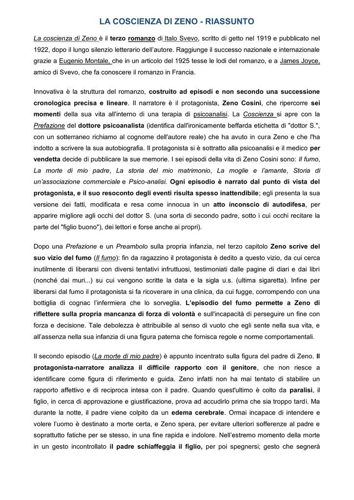 riassunto coscienza zeno italo svevo scarica