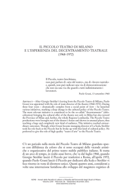 Il Piccolo Teatro di Milano e l`esperienza del decentramento teatrale