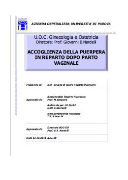 Accoglienza della Puerpera in Reparto dopo Parto Vaginale