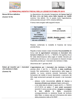 le principali novita` fiscali della legge di stabilit&agrave; 2015