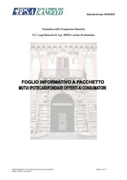 Data decorrenza 01/10/2015 Normativa sulla Trasparenza Bancaria