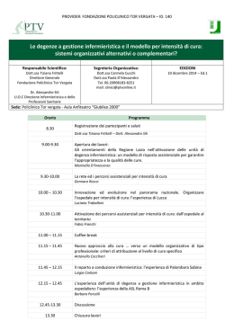 Le degenze a gestione infermieristica e il modello per intensit&agrave; di cura