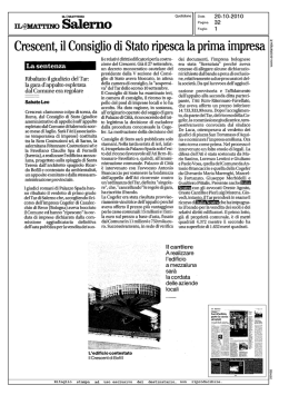 &ldquo;Il Mattino &ndash; Ed. Salerno&rdquo; (del 20.10.2010 &ndash; pag. 32)