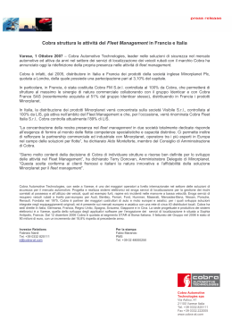 Cobra struttura le attività del Fleet Management in Francia e Italia