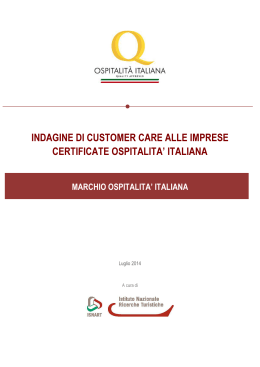 indagine di customer care alle imprese certificate ospitalita` italiana