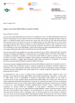 dettagliata lettera al Ministro Lorenzin