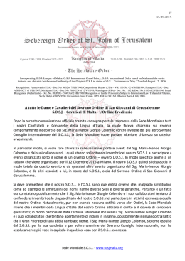 A tutte le Dame e Cavalieri del Sovrano Ordine di San Giovanni di