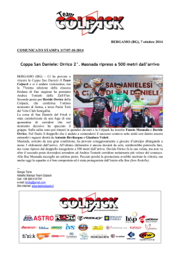 Coppa San Daniele: Orrico 2&deg;. Masnada ripreso a 500