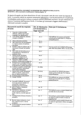 Principali documenti in ESENZIONE dell`Imposta di Bollo