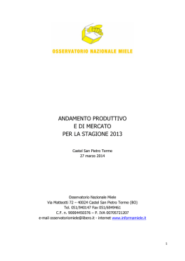 andamento produttivo e di mercato per la stagione 2013
