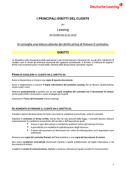 I PRINCIPALI DIRITTI DEL CLIENTE Leasing
