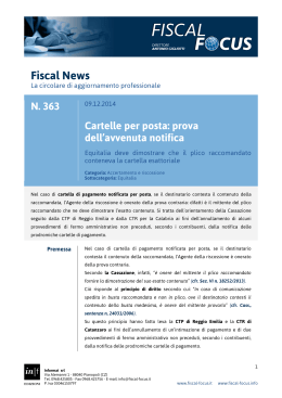 Fiscal News n. 363 del 09.12.2014 Cartelle per posta