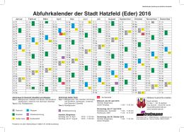 Abfuhrkalender der Stadt Hatzfeld (Eder) 2016