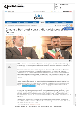 Comune di Bari, quasi pronta la Giunta del nuovo sindaco Decaro