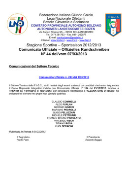 Stagione Sportiva &ndash; Sportsaison 2012/2013 Comunicato