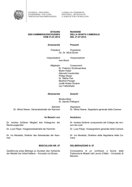 deliberazione Giunta camerale 21.07.2014, n. 87