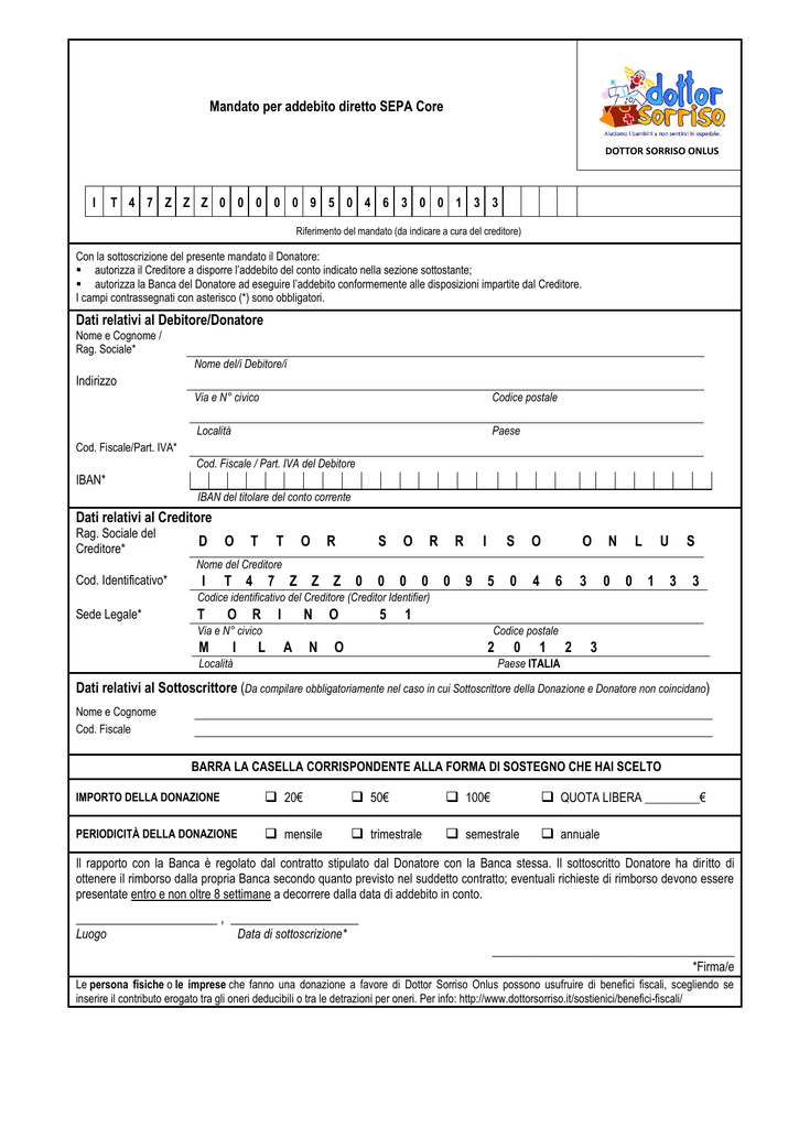 SCARICARE MODULO SEPA DA