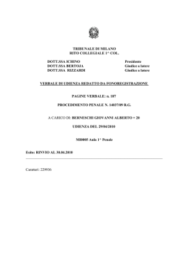 TRIBUNALE DI MILANO RITO COLLEGIALE 1^ COL. DOTT.SSA