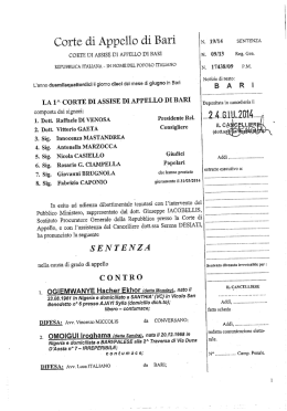 Sentenza Corte di Assise d`Appello