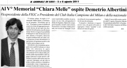 Al V° Memorial “Chiara Molle” ospite Demetrio Albertini
