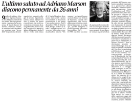 L`ultimo saluto ad Adriano M arson diacono permanente da 26 anni