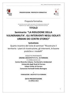 la riduzione della vulnerabilita`. gli interventi negli isolati urbani dei