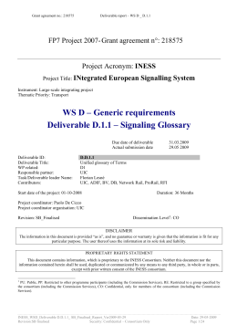 WS D – Generic requirements Deliverable D.1.1