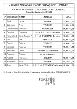 orario ricevimento docenti classico - Convitto Nazionale Cicognini di