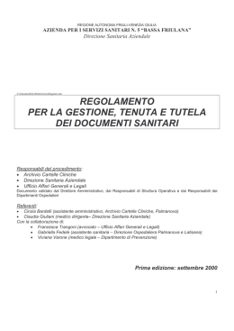 regolamento per la gestione, tenuta e tutela dei documenti sanitari
