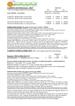 TARIFFE SETTIMANALI 2015*