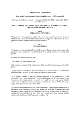 LA LEGGE IVA - DPR 633/1972 Decreto del Presidente della