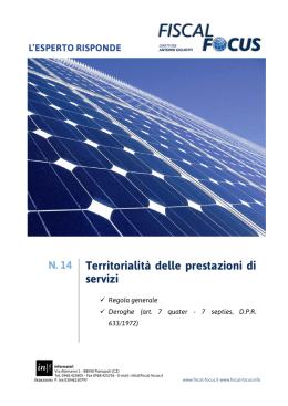 N. 14 Territorialit&agrave; delle prestazioni di servizi
